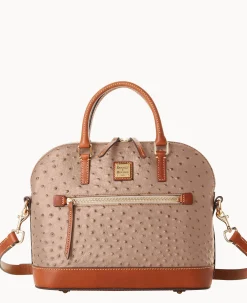 Ostrich Domed Zip Satchel