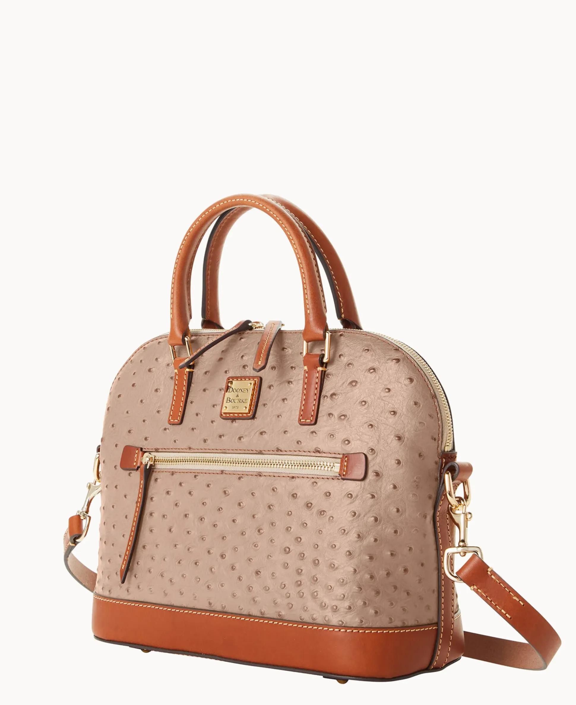 Ostrich Domed Zip Satchel