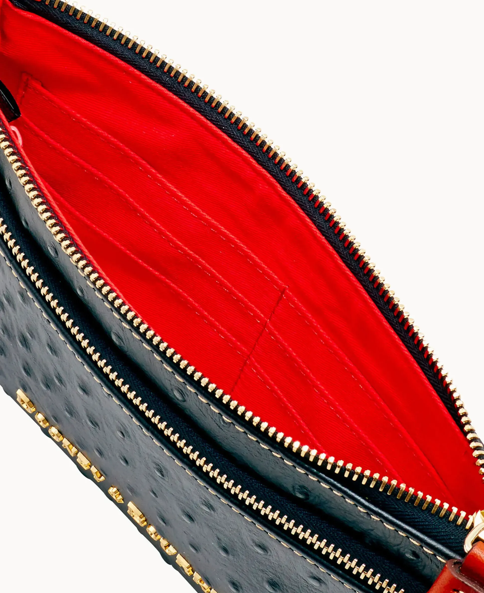 Ostrich Double Zip Wristlet