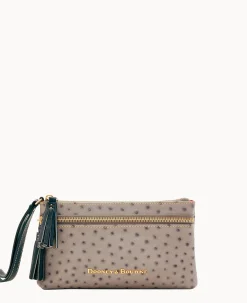Ostrich Double Zip Wristlet