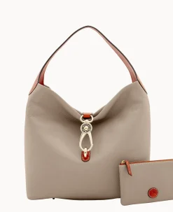 Pebble Grain Logo Lock Shoulder Bag with Pouch