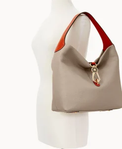 Pebble Grain Logo Lock Shoulder Bag with Pouch