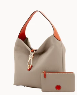Pebble Grain Logo Lock Shoulder Bag with Pouch