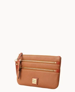 Pebble Grain Triple Zip Wristlet