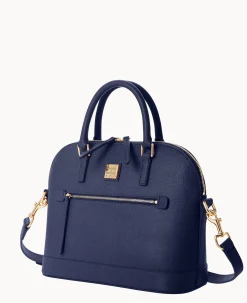 Saffiano Domed Zip Satchel