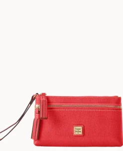 Saffiano Double Zip Wristlet