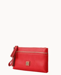 Saffiano Double Zip Wristlet