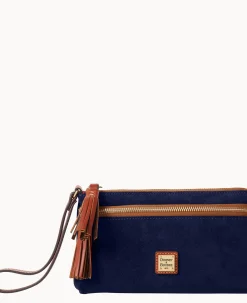 Suede Double Zip Wristlet