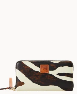 Zebra Leather Large Zip Around Wristlet