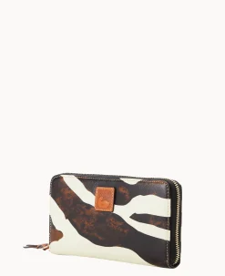 Zebra Leather Large Zip Around Wristlet