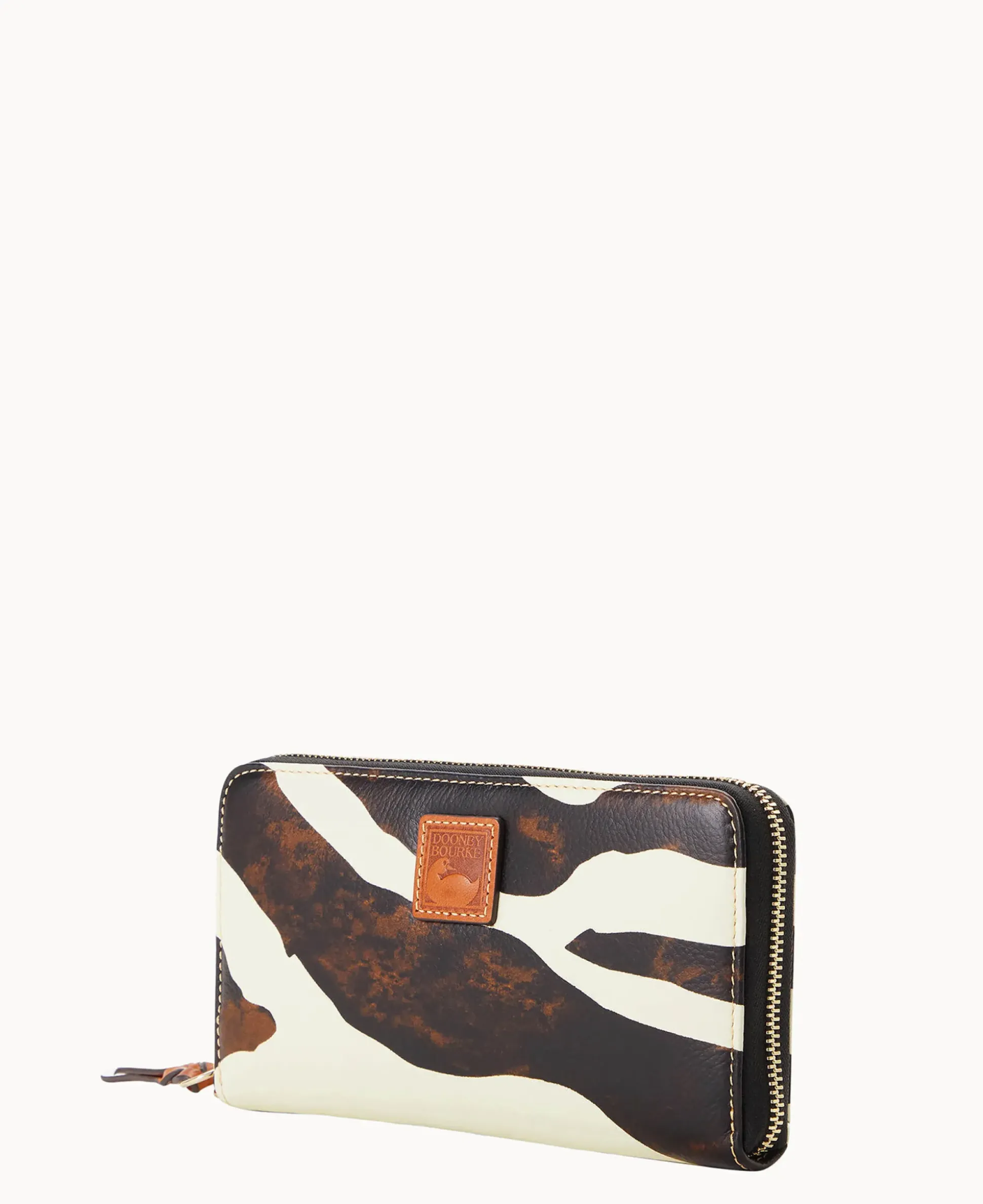 Zebra Leather Large Zip Around Wristlet